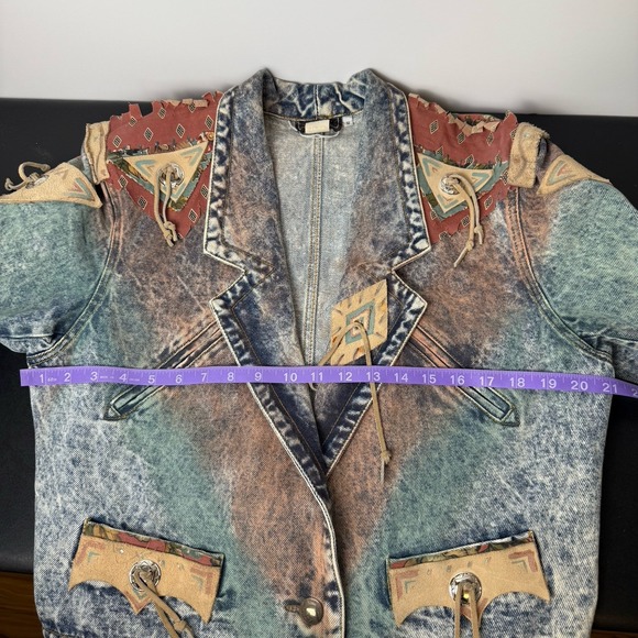 VTG 80s 90s Womens Sz S Western Denim Jacket Acid Wash Southwestern Cowgirl USA - Picture 13 of 14